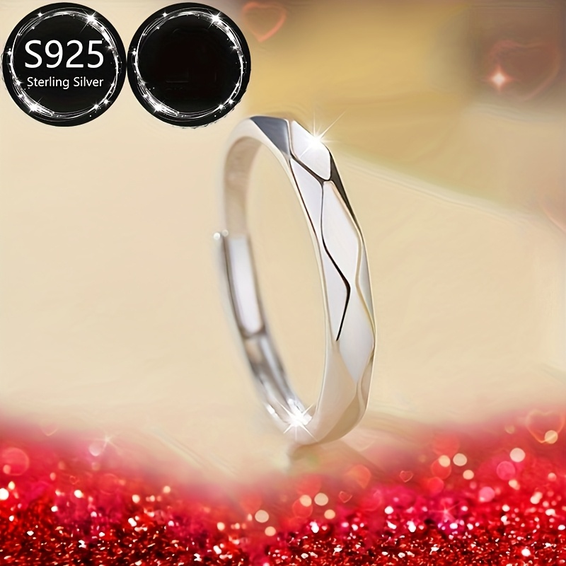 925 Silver Geometric Wedding Bands - Perfect Gift for Girlfriend